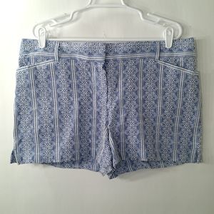3/$18 Plus 14 Ann Taylor LOFT Shorts The Riviera Blue White Embroidered